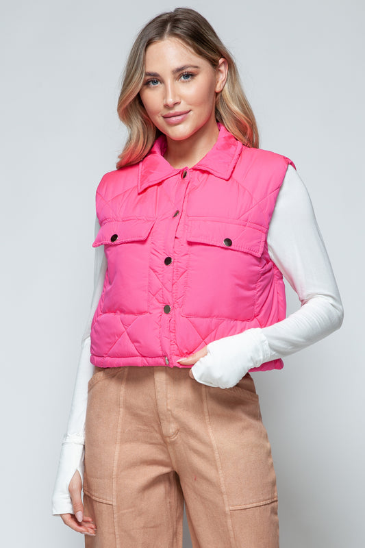 Snobbish Snap Down Quilted Crop Vest Hot Pink Shirt Apparel Clothing Tops Ship from USA Shirts Snobbish USA Women Trendsi https://www.cyberehub.com