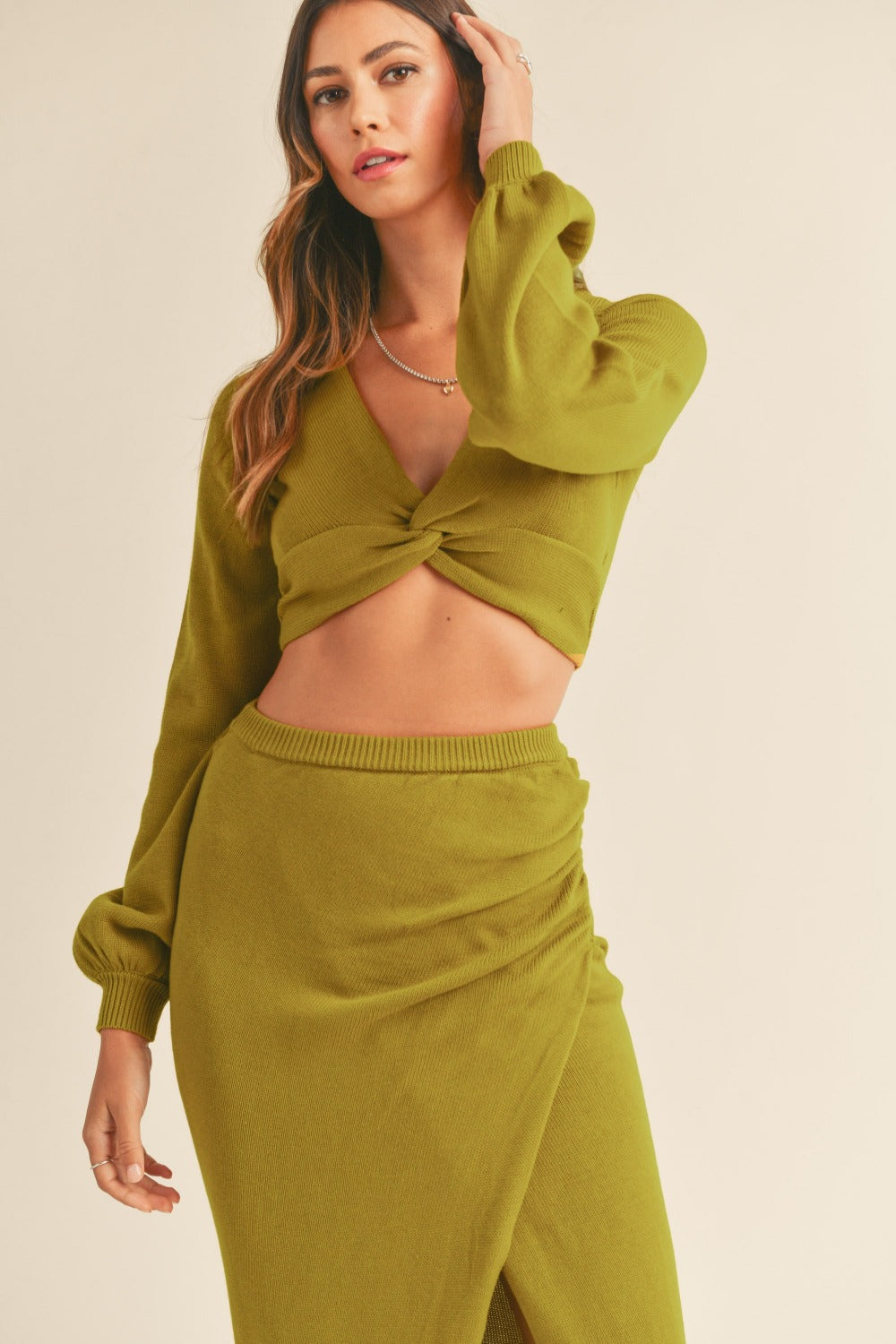 MABLE Front Twisted Knit Top and Midi Skirt Set Shirt Apparel Clothing Tops MABLE Ship from USA Shirts USA Women Trendsi https://www.cyberehub.com