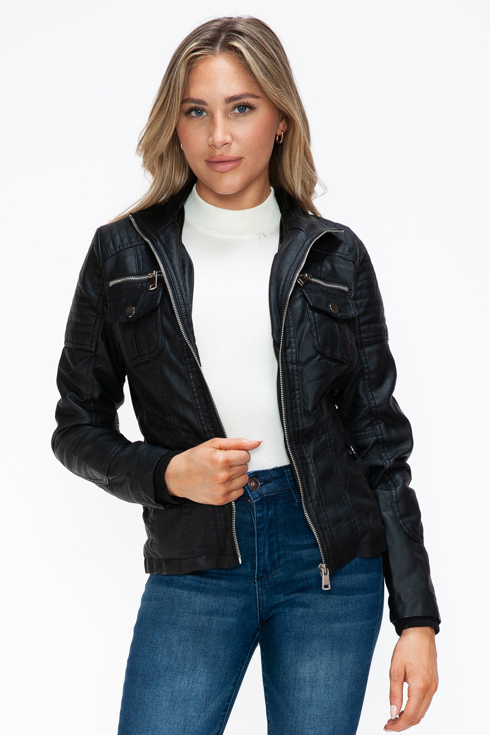 YMI Removable Faux Layered Multi-Pocket Jacket with Fuzzy Hood Apparel Featured Ship from USA Tiktok Trendsi USA USPS Walmart YMI outerwear Trendsi https://www.cyberehub.com