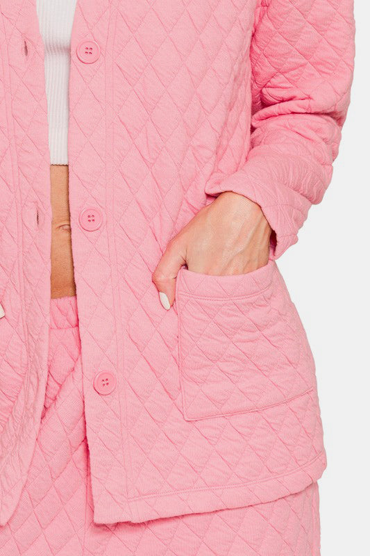 Zenana Quilted Button Up Long Sleeve Top and Pants Lounge Set Apparel Apparel Ship from USA TikTok Trendsi Zenana Trendsi https://www.cyberehub.com