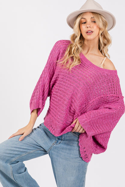 SAGE + FIG Distressed Asymmetrical Open Stitch Sweater Shirt Apparel Clothing Tops SAGE+FIG Ship from USA Shirts USA Women Trendsi https://www.cyberehub.com