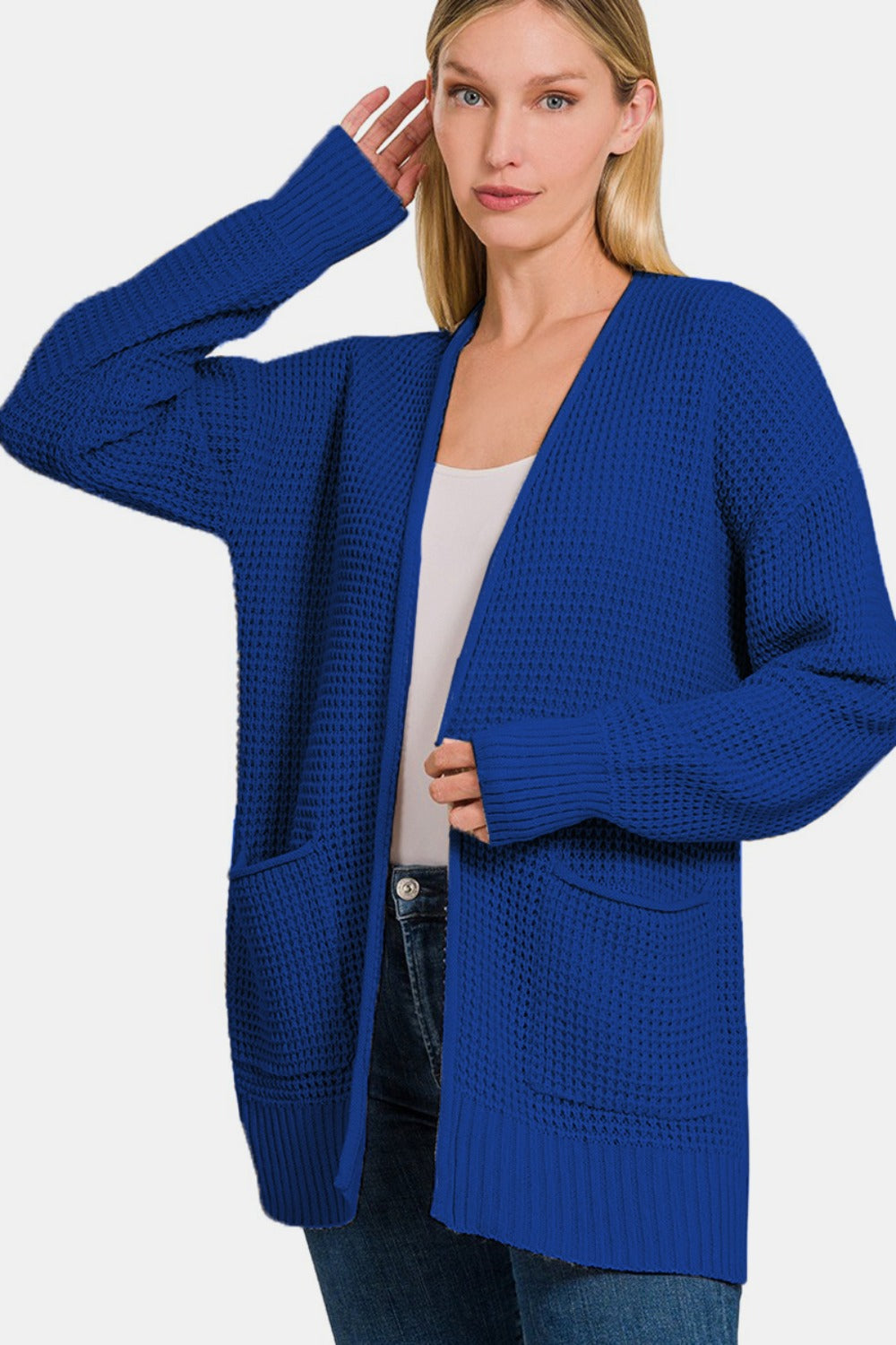 Zenana Waffle Open Front Sweater Cardigan Shirt Apparel Clothing Tops Ship from USA Shirts USA Women Zenana Trendsi https://www.cyberehub.com