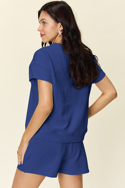 Double Take Full Size Texture Short Sleeve T-Shirt and Drawstring Shorts Set Apparel/Tops Double Take Ship from USA TikTok Tops Trendsi USPS Walmart Walmart Apparel Trendsi https://www.cyberehub.com
