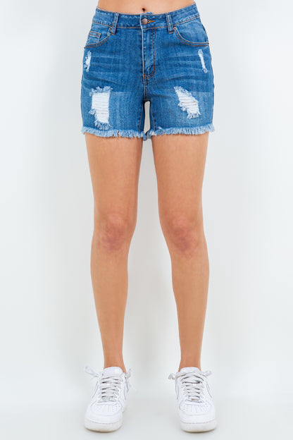American Bazi High Waist Distressed Frayed Denim Shorts Blue Bottoms American Bazi Bottoms Clothing Pants Ship from USA Women Trendsi https://www.cyberehub.com