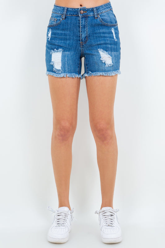 American Bazi High Waist Distressed Frayed Denim Shorts Blue Bottoms American Bazi Bottoms Clothing Pants Ship from USA Women Trendsi https://www.cyberehub.com
