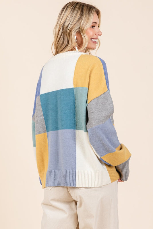 Mittoshop Color Block Round Neck Sweater Shirt Apparel Clothing Tops Mittoshop Ship from USA Shirts USA Women Trendsi https://www.cyberehub.com