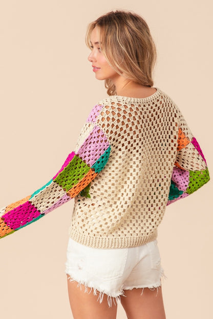 BiBi Multi Color Checkered Long Sleeve Knit Top Shirt Apparel BiBi Clothing Tops Ship from USA Shirts USA Women Trendsi https://www.cyberehub.com