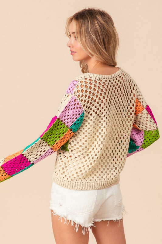 BiBi Multi Color Checkered Long Sleeve Knit Top Shirt Apparel BiBi Clothing Tops Ship from USA Shirts USA Women Trendsi https://www.cyberehub.com