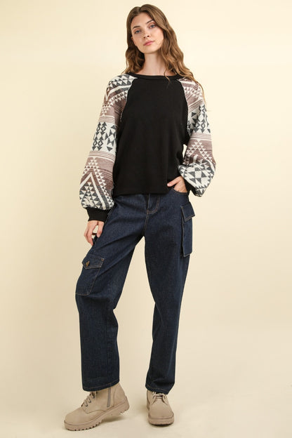 VERY J Printed Long Sleeve Round Neck Knit Top Shirt Apparel Clothing Tops Ship from USA Shirts USA VERY J Women Trendsi https://www.cyberehub.com