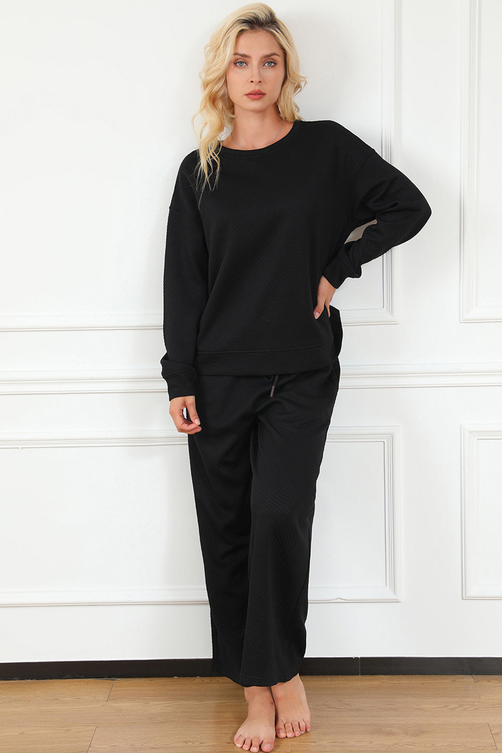 Double Take Full Size Textured Long Sleeve Top and Drawstring Pants Set Apparel/Tops Double Take Ship from USA TikTok Tops Trendsi USPS Walmart Walmart Apparel Trendsi https://www.cyberehub.com