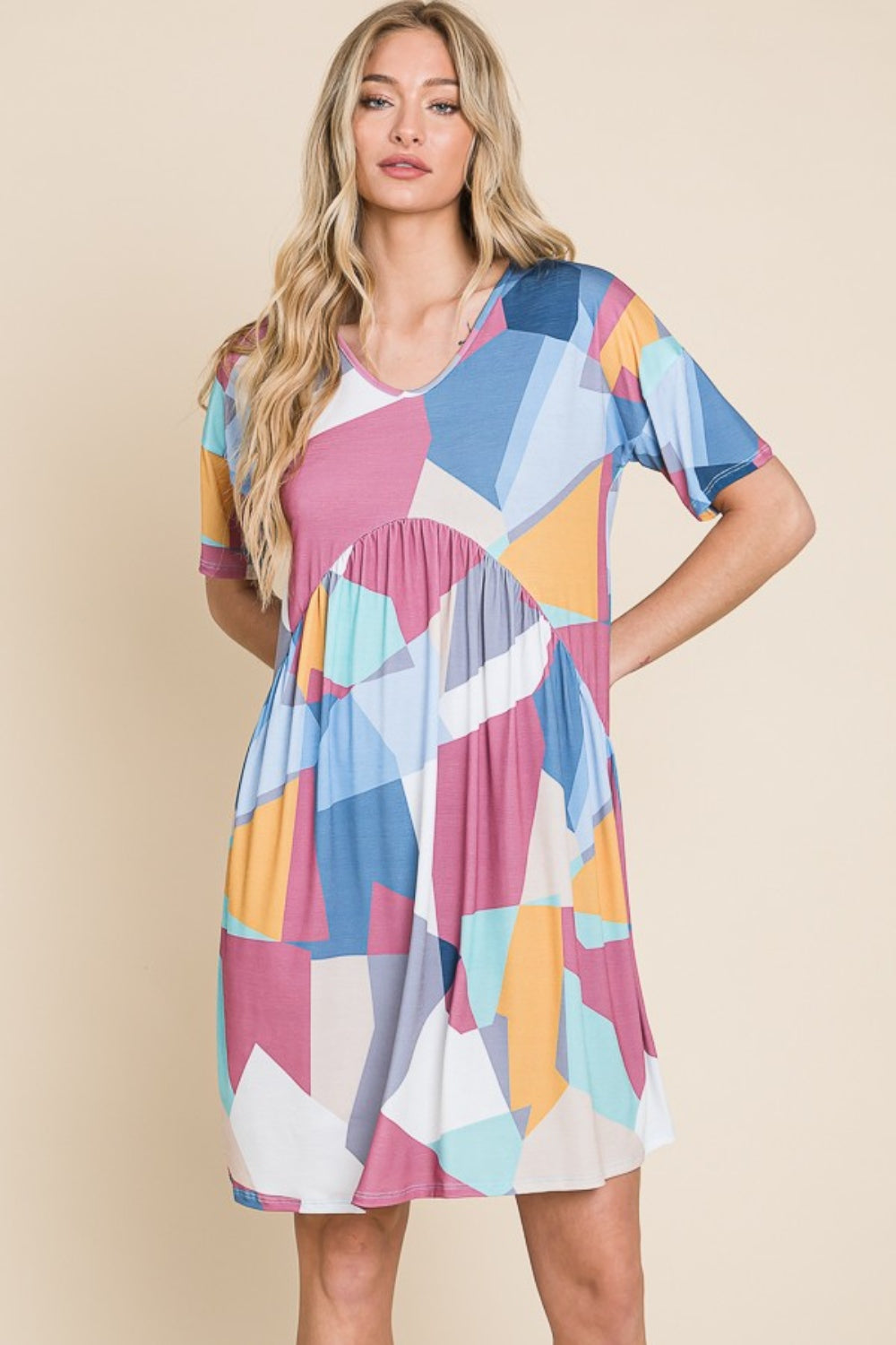 BOMBOM Ruched Color Block Short Sleeve Dress Apparel/Dress BOMBOM Dress Ship from USA TikTok Trendsi USPS Walmart Walmart Apparel Trendsi https://www.cyberehub.com
