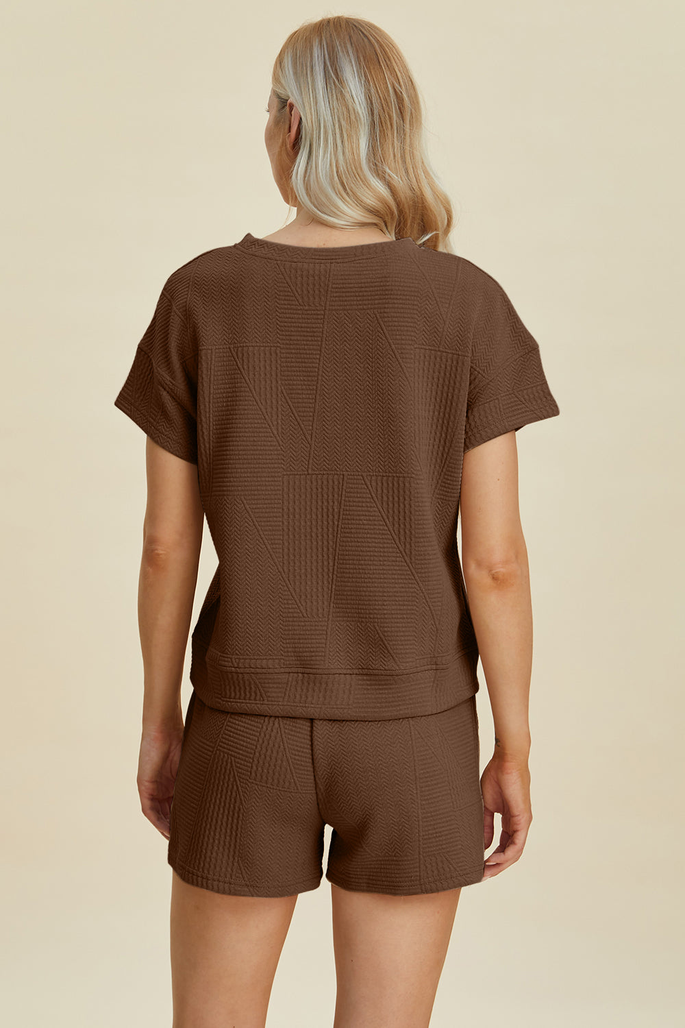 Double Take Full Size Texture Short Sleeve Top and Shorts Set Tops/Jackets/Sweaters Clothing Tops Double Take Outlets 2.20-3.30 Ship from USA TikTok Trendsi USPS Walmart Trendsi https://www.cyberehub.com