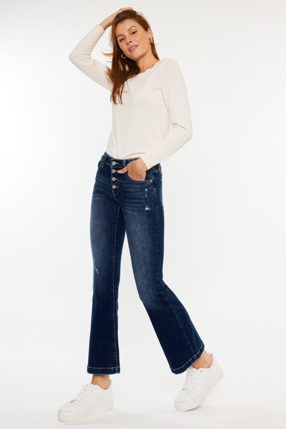 Kancan Mid Rise Button Fly Flare Jeans Bottoms Bottoms Clothing Kancan Ship from USA Women Trendsi https://www.cyberehub.com
