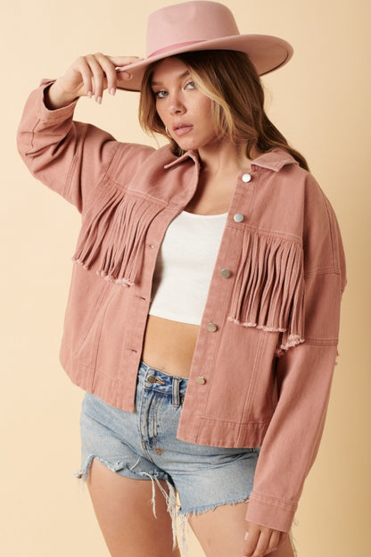 Mittoshop Fringe Detail Cotton Twill Jacket Dusty Blush Shirt Apparel Clothing Tops Mittoshop Ship from USA Shirts USA Women Trendsi https://www.cyberehub.com