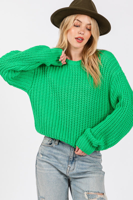 SAGE + FIG Round Neck Drop Shoulder Sweater Green Shirt Apparel Clothing Tops SAGE+FIG Ship from USA Shirts USA Women Trendsi https://www.cyberehub.com
