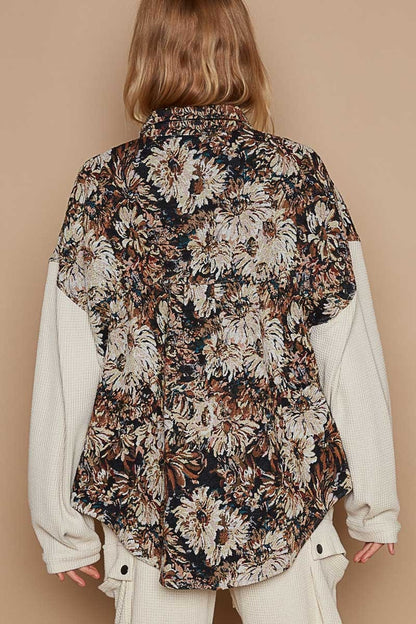 POL Contrast Sleeves Button Down Floral Jacquard Shirt Apparel/Tops POL Ship from USA TikTok Tops Trendsi USPS Walmart Walmart Apparel Trendsi https://www.cyberehub.com