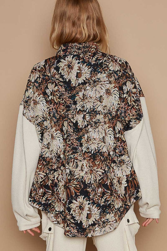 POL Contrast Sleeves Button Down Floral Jacquard Shirt Apparel/Tops POL Ship from USA TikTok Tops Trendsi USPS Walmart Walmart Apparel Trendsi https://www.cyberehub.com