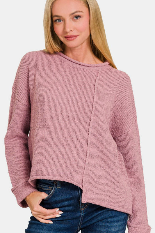 Zenana Asymmetric Hem Drop Shoulder Sweater Lt Rose Shirt Apparel Clothing Tops Ship from USA Shirts USA Women Zenana Trendsi https://www.cyberehub.com