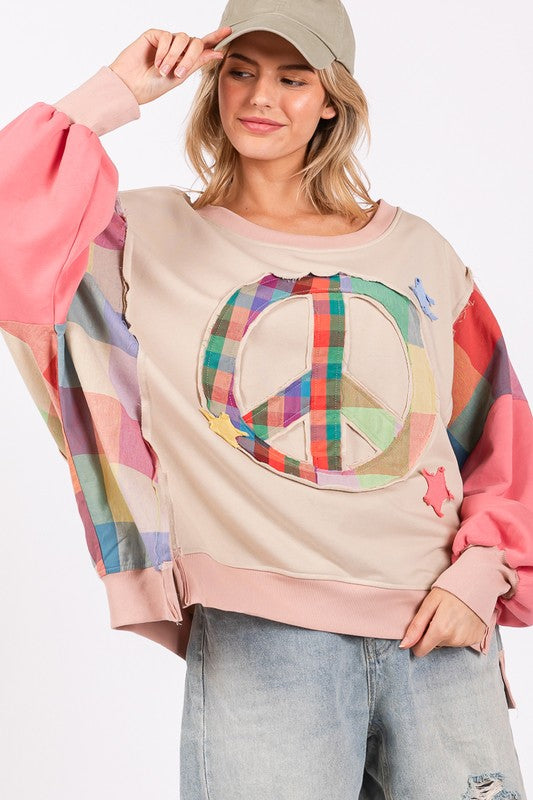 SAGE + FIG Full Size Contrast Peace Patch Dropped Shoulder Sweatshirt Apparel Apparel SAGE+FIG Ship from USA TikTok Trendsi Trendsi https://www.cyberehub.com