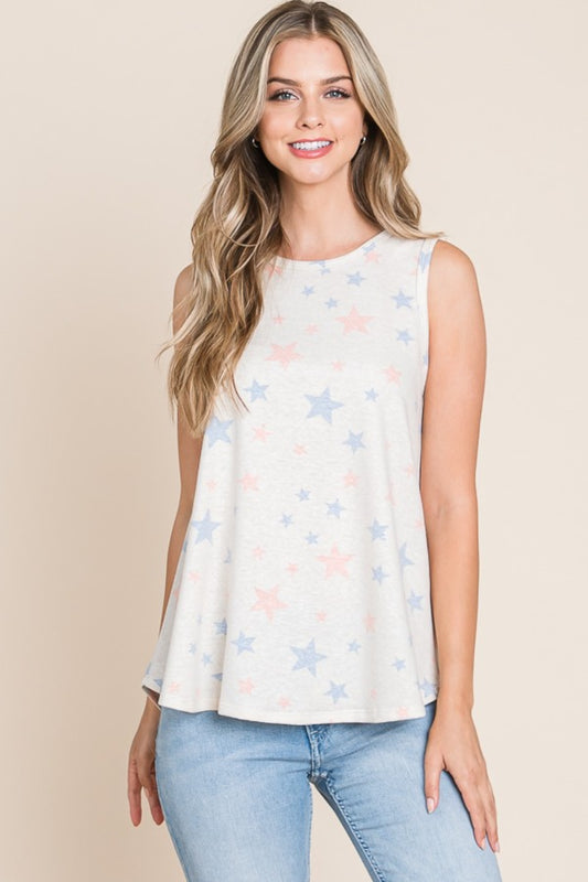 BOMBOM Star Print Round Neck Tank Beige Apparel/Tops BOMBOM Ship from USA TikTok Tops Trendsi USPS Walmart Walmart Apparel Trendsi https://www.cyberehub.com