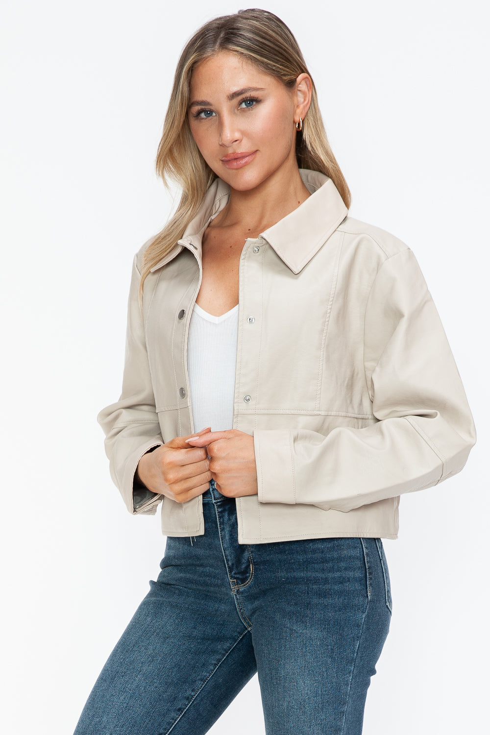 Snobbish Snap Down Long Sleeve PU Leather Jacket Tops/Jackets/Sweaters Clothing Tops Ship from USA Snobbish TikTok Trendsi USPS Walmart Trendsi https://www.cyberehub.com