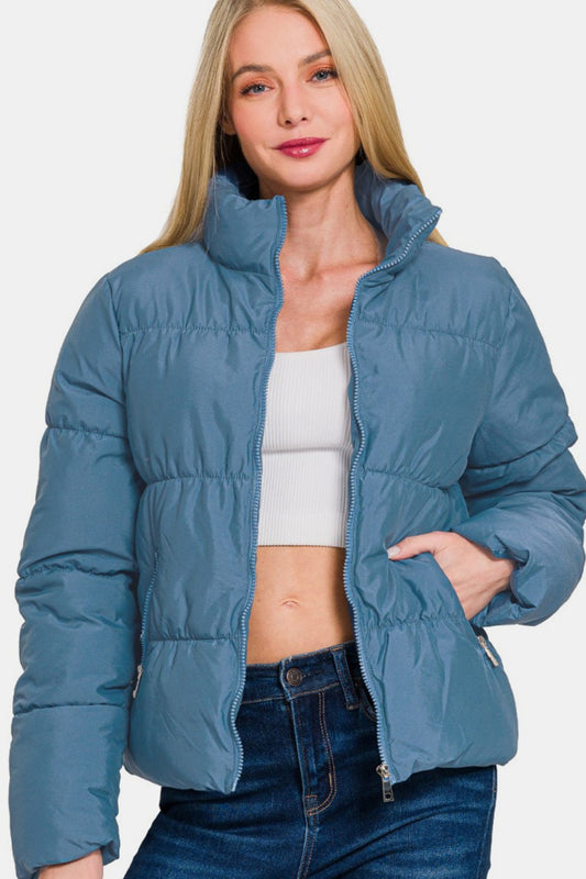 Zenana Zip Up Turtleneck Puffer Jacket with Pockets Dusty Blue Tops/Jackets/Sweaters Clothing Tops Ship from USA TikTok Trendsi USPS Walmart Zenana Trendsi https://www.cyberehub.com