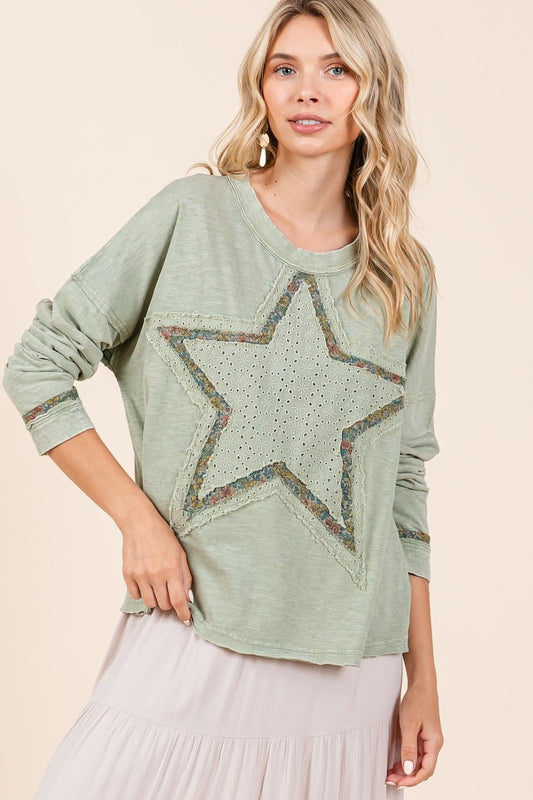 Mittoshop Mineral Wash Star Patch Long Sleeve T-Shirt Sage Tops/Jackets/Sweaters Clothing Tops Mittoshop Ship from USA TikTok Trendsi USPS Walmart Trendsi https://www.cyberehub.com