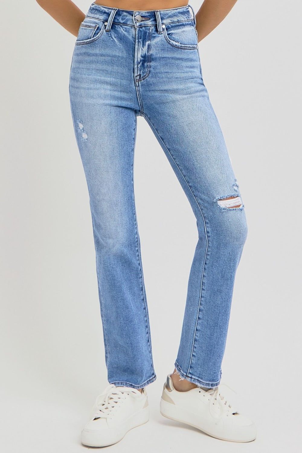 RISEN Full Size Distressed High-Rise Ankle Straight Jeans Bottoms Bottoms Clothing RISEN Ship from USA Women Trendsi https://www.cyberehub.com