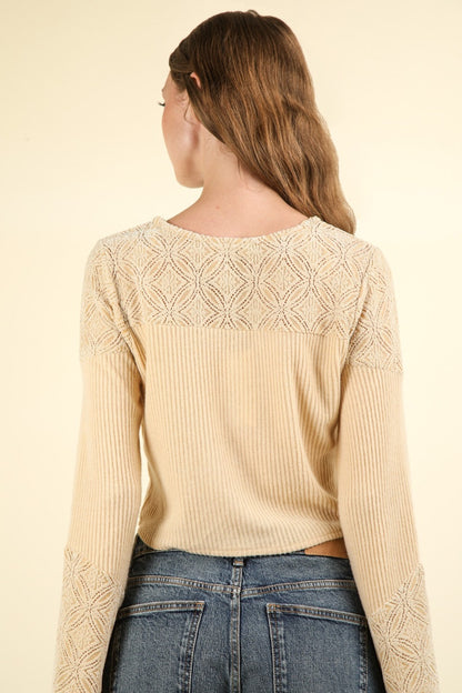 VERY J V-Neck Lace Detail Button Down Crop Ribbed Knit Top Shirt Apparel Clothing Tops Ship from USA Shirts USA VERY J Women Trendsi https://www.cyberehub.com