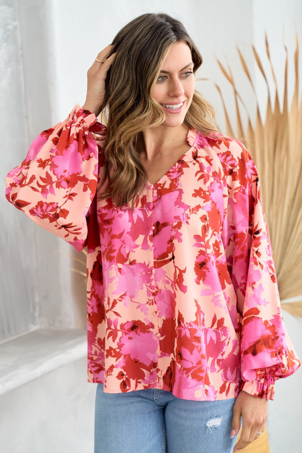 Hailey & Co Ruffle V-Neck Decor Button Floral Blouse Tops/Jackets/Sweaters Clothing Tops Hailey & Co Ship from USA TikTok Trendsi USPS Walmart Trendsi https://www.cyberehub.com