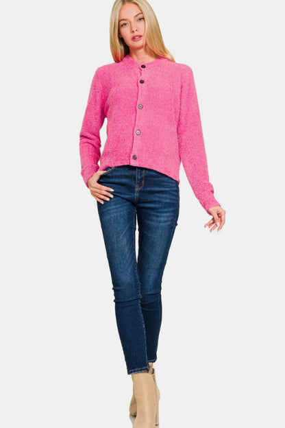Zenana Button Down Long Sleeve Sweater Cardigan Shirt Apparel Clothing Tops Ship from USA Shirts USA Women Zenana Trendsi https://www.cyberehub.com