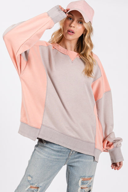 SAGE + FIG Color Block Round Neck Sweatshirt Apparel/Tops SAGE+FIG Ship from USA TikTok Tops Trendsi USPS Walmart Walmart Apparel Trendsi https://www.cyberehub.com