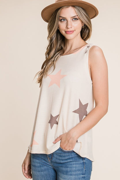 BOMBOM Star Print Round Neck Tank Apparel/Tops BOMBOM Ship from USA TikTok Tops Trendsi USPS Walmart Walmart Apparel Trendsi https://www.cyberehub.com