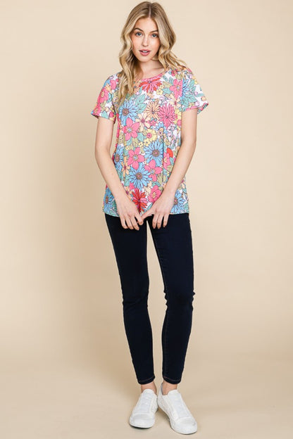 BOMBOM Floral Short Sleeve T-Shirt Tops/Jackets/Sweaters BOMBOM Clothing Tops Ship from USA TikTok Trendsi USPS Walmart Trendsi https://www.cyberehub.com