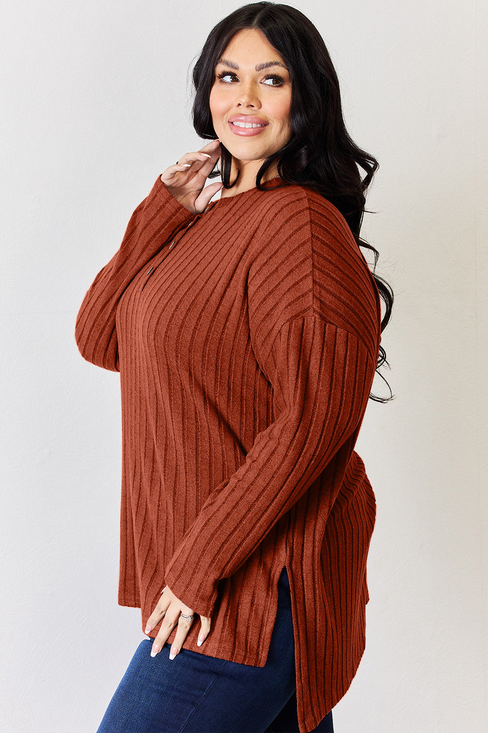 Basic Bae Full Size Ribbed Half Button Long Sleeve High-Low T-Shirt Apparel/Tops Basic Bae Ship from USA TikTok Tops Trendsi USPS Walmart Walmart Apparel Trendsi https://www.cyberehub.com