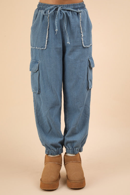 VERY J Washed Drawstring Jogger Cargo Jeans Indigo Bottoms Bottoms Clothing Ship from USA VERY J Women Trendsi https://www.cyberehub.com