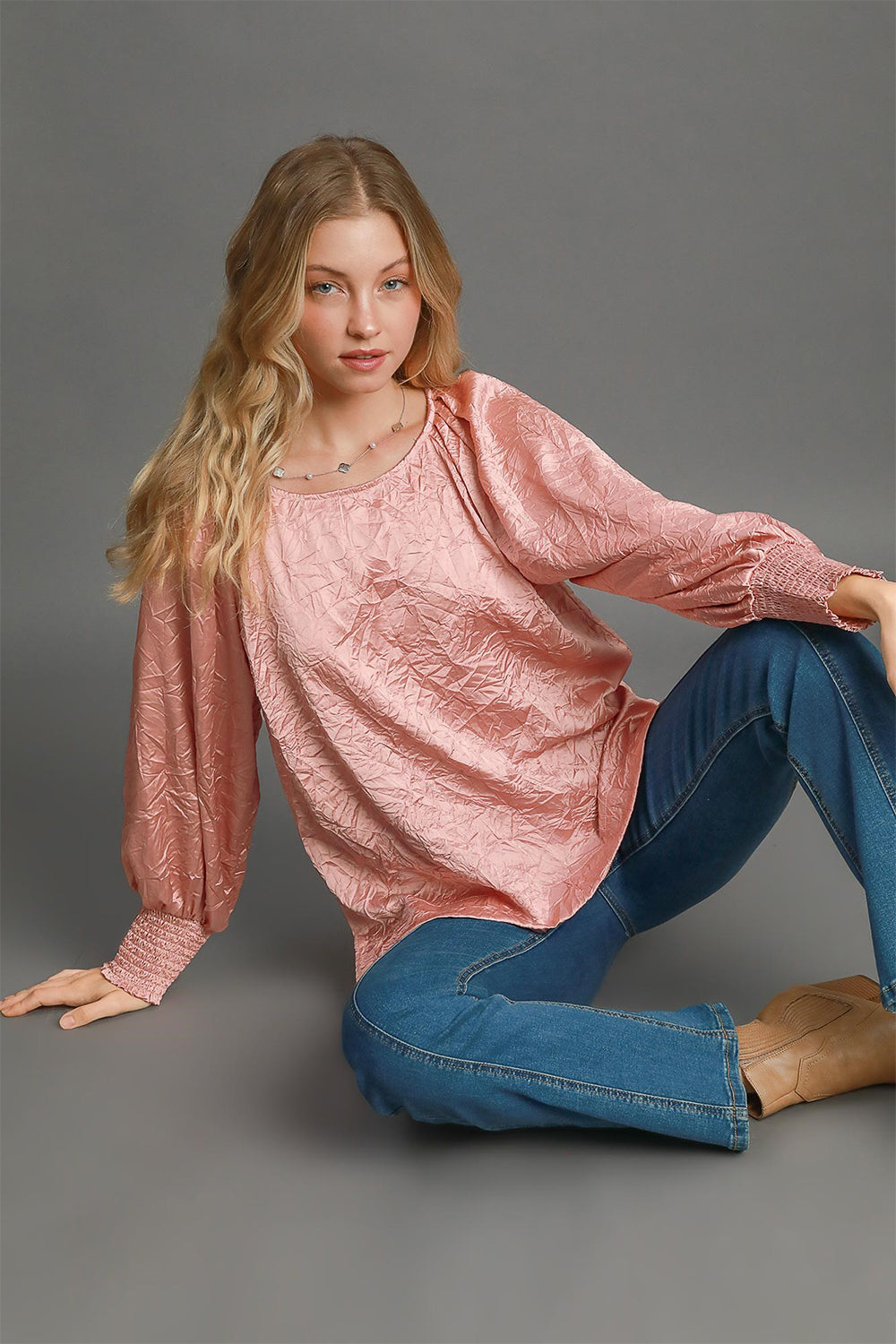 Umgee Wrinkled Round Neck Lantern Sleeve Blouse Apparel Apparel Ship from USA TikTok Trendsi Umgee USA Trendsi https://www.cyberehub.com