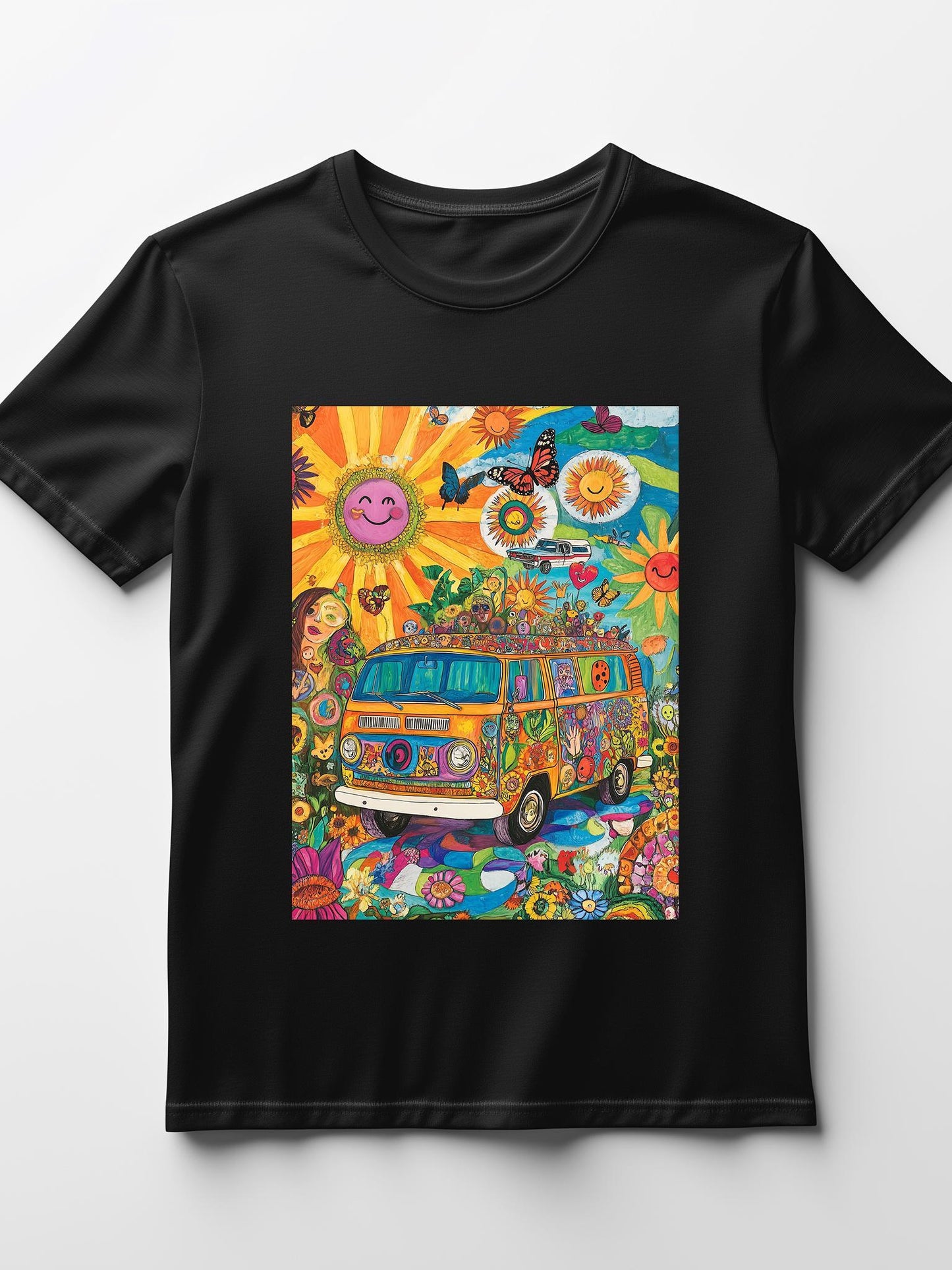 Women's Graphic T-Shirt - Vibrant Retro Psychedelic Van Design Black Apparel/Shirt/Graphic Cj Graphic Shirt SNULLO Yodel SNULLO https://www.cyberehub.com