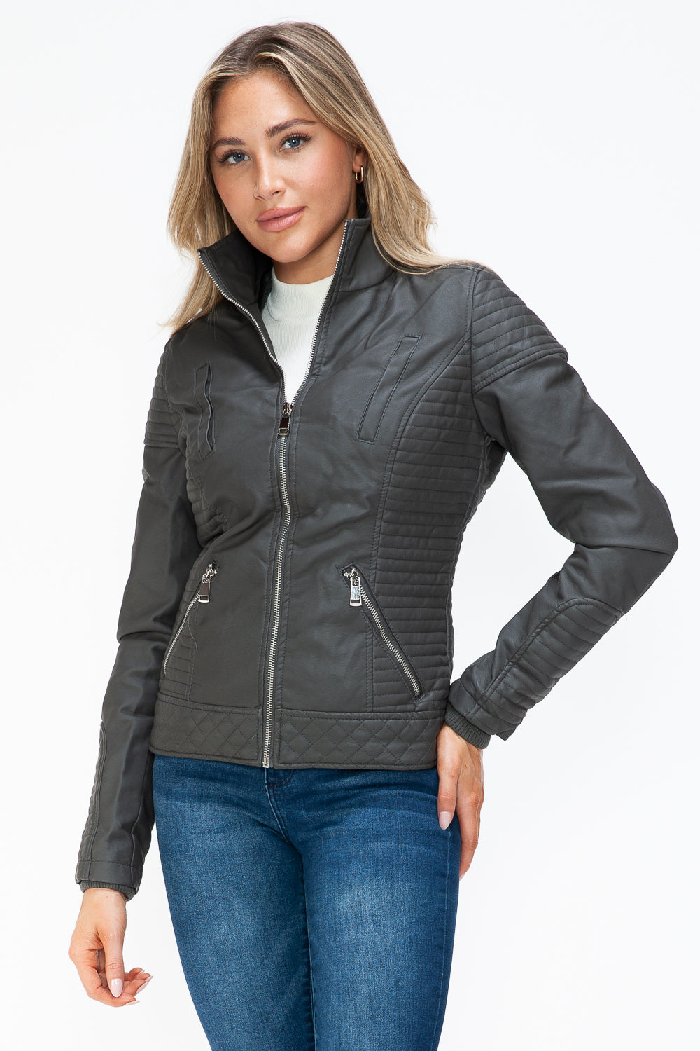 YMI Faux Layered Double-Zipper Jacket with Fuzzy Hood Tops/Jackets/Sweaters Clothing Tops Ship from USA TikTok Trendsi USPS Walmart YMI outerwear Trendsi https://www.cyberehub.com