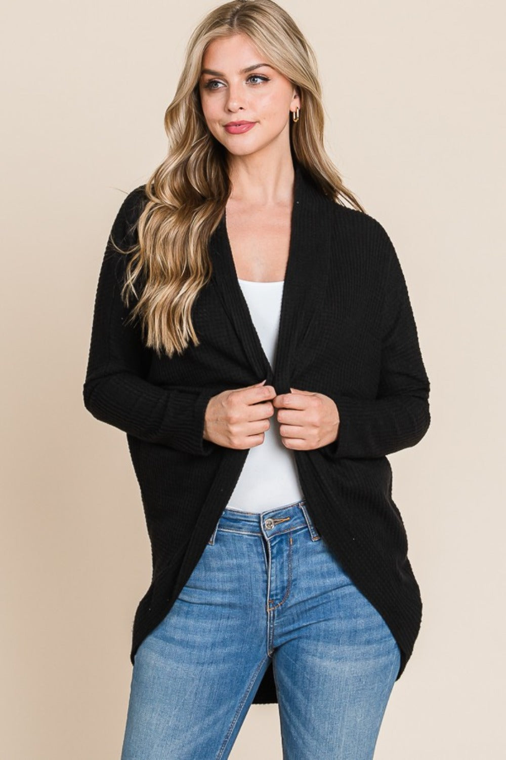 BOMBOM Open Front Waffle Knit Cocoon Cardigan Tops/Jackets/Sweaters BOMBOM Clothing Tops Ship from USA TikTok Trendsi USPS Walmart Trendsi https://www.cyberehub.com
