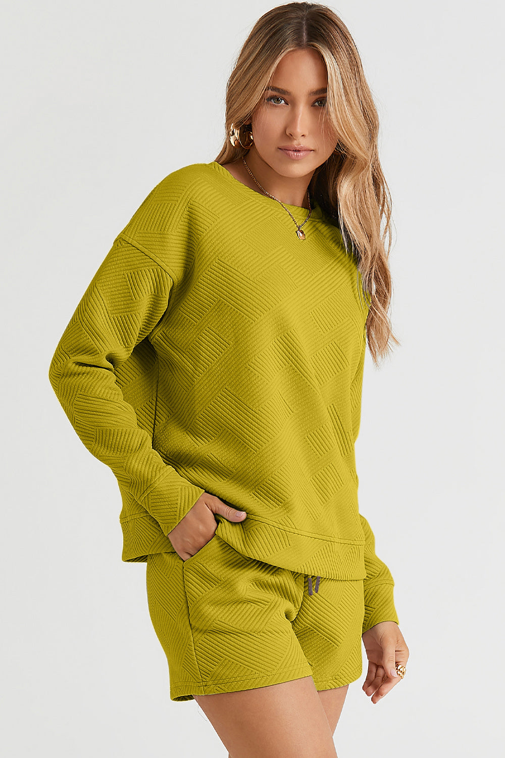 Double Take Full Size Texture Long Sleeve Top and Drawstring Shorts Set Apparel/Tops Double Take Ship from USA TikTok Tops Trendsi USPS Walmart Walmart Apparel Trendsi https://www.cyberehub.com