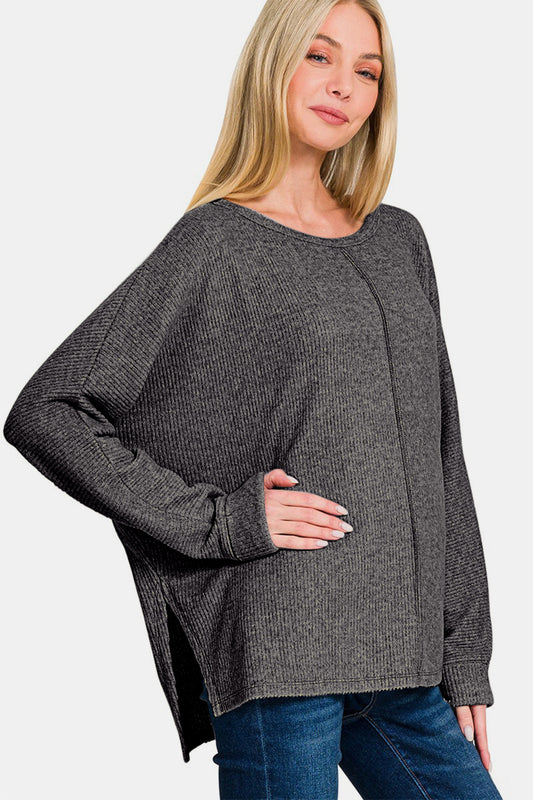 Zenana High-Low Side Slit Round Neck T-Shirt Apparel/Tops Ship from USA TikTok Tops Trendsi USPS Walmart Walmart Apparel Zenana Trendsi https://www.cyberehub.com