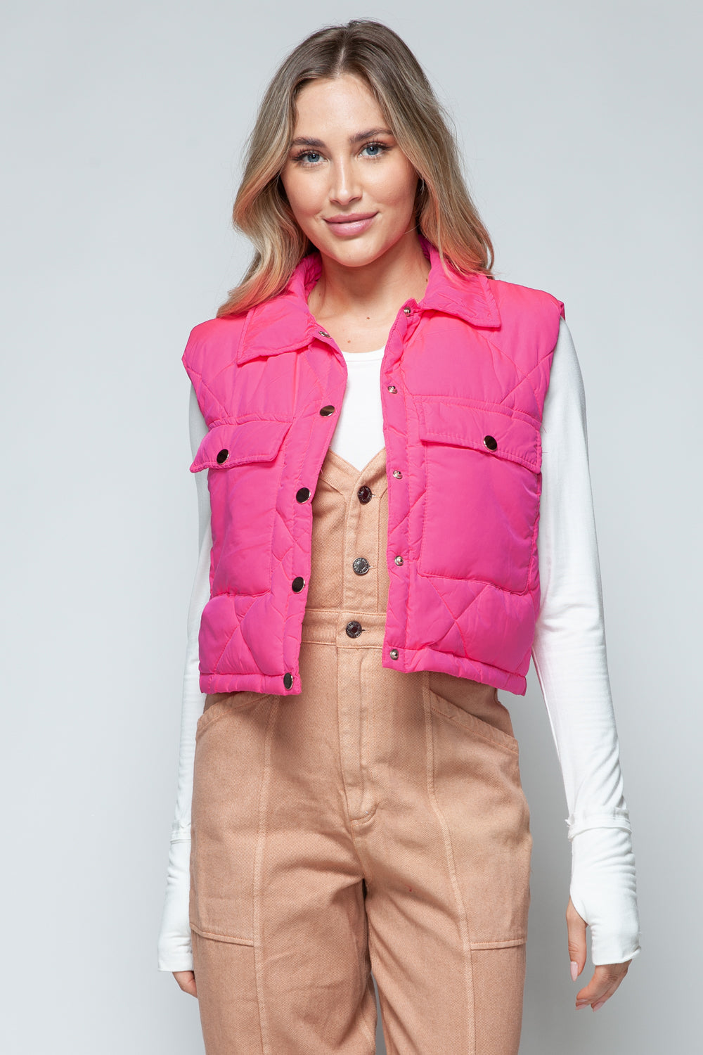 Snobbish Snap Down Quilted Crop Vest Shirt Apparel Clothing Tops Ship from USA Shirts Snobbish USA Women Trendsi https://www.cyberehub.com