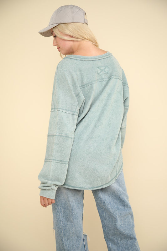 VERY J Washed V-Neck Exposed Seam Knit Top Shirt Apparel Clothing Tops price-change-job-active Ship from USA Shirts USA VERY J Women Trendsi https://www.cyberehub.com