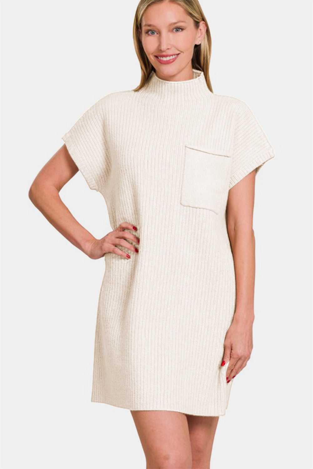 Zenana Short Sleeve Sweater Mini Dress Ivory Apparel Apparel Ship from USA TikTok Trendsi Zenana Trendsi https://www.cyberehub.com