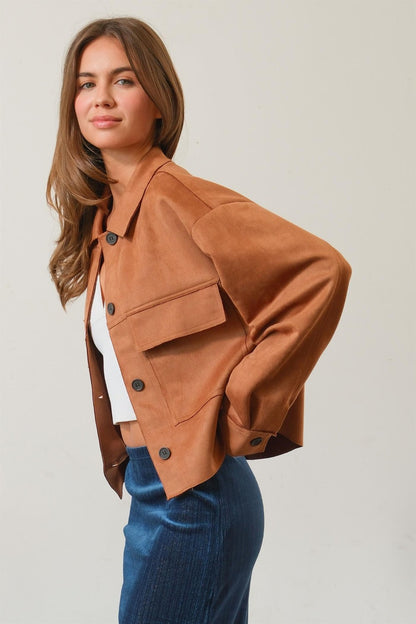 HYFVE Suede Button Down Cropped Jacket Shirt Apparel Clothing Tops HYFVE Ship from USA Shirts USA Women Trendsi https://www.cyberehub.com