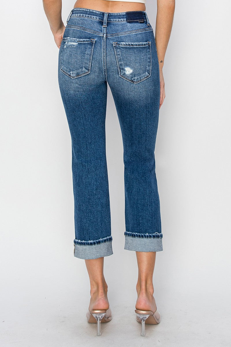 RISEN Full Size Cuffed Ankle Distressed Straight Jeans Bottoms Bottoms Clothing RISEN Ship from USA Women Trendsi https://www.cyberehub.com