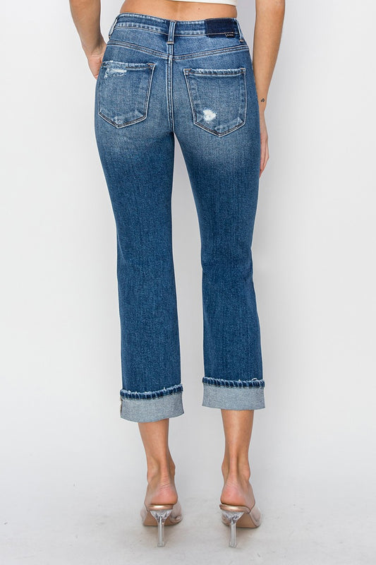 RISEN Full Size Cuffed Ankle Distressed Straight Jeans Bottoms Bottoms Clothing RISEN Ship from USA Women Trendsi https://www.cyberehub.com