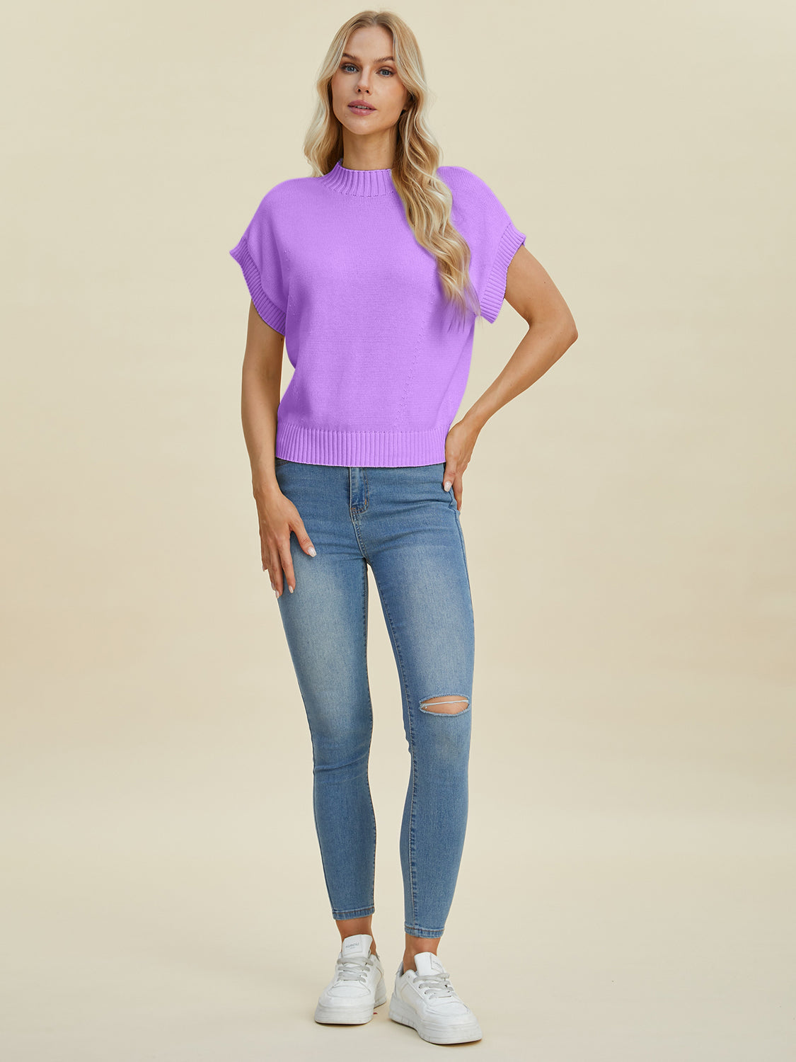 Double Take Full Size Mock Neck Short Sleeve Sweater Shirt Apparel Clothing Tops Double Take Ship from USA Shirts USA Women Trendsi https://www.cyberehub.com