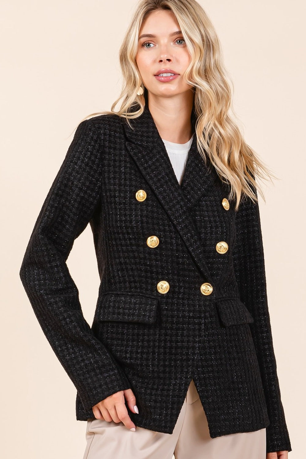 Mittoshop Plaid Texture Double-Breasted Long Sleeve Blazer Black Tops/Jackets/Sweaters Clothing Tops Mittoshop Ship from USA TikTok Trendsi USPS Walmart Trendsi https://www.cyberehub.com